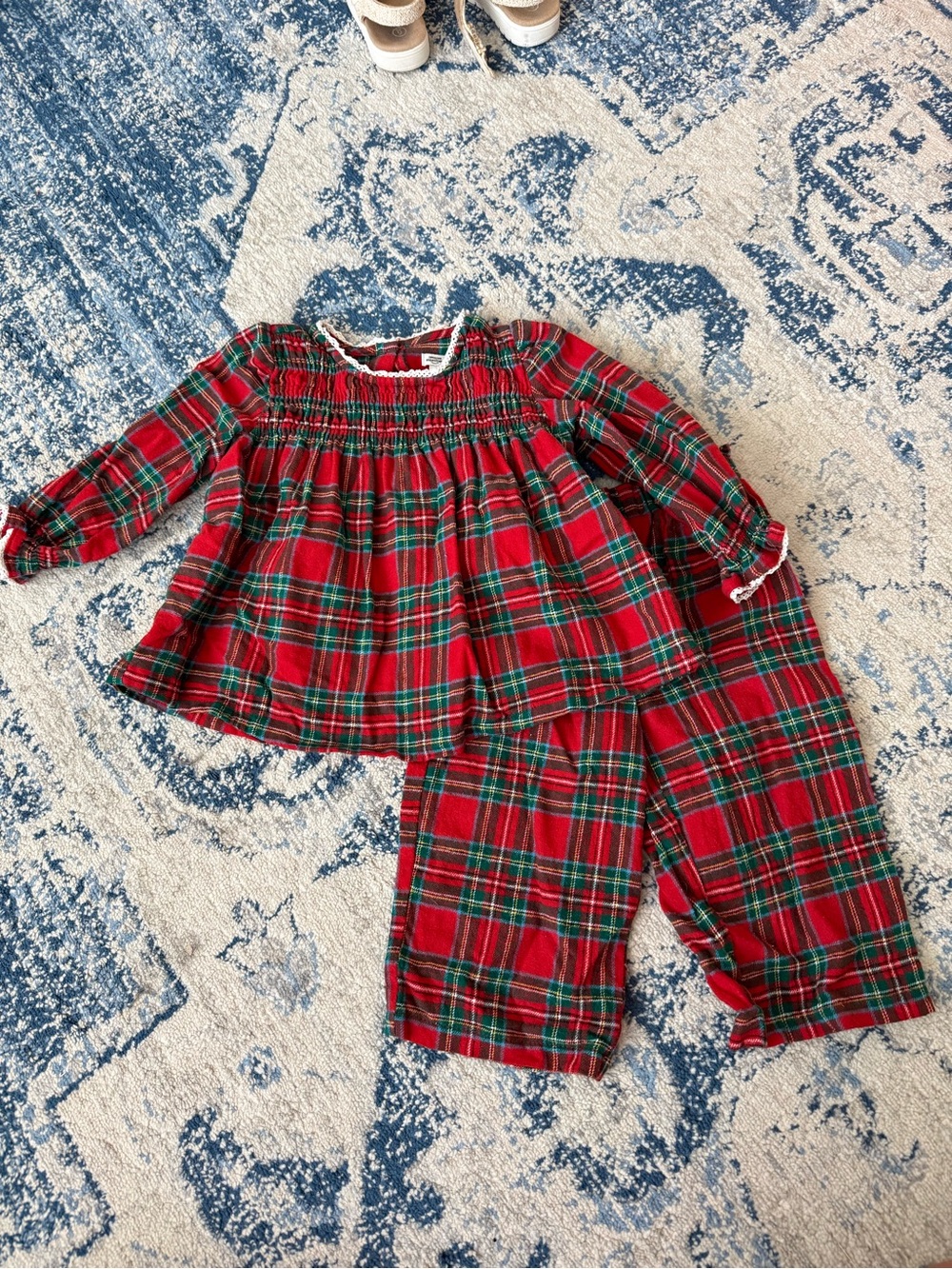 Girls Red Plaid Holiday Pajama Set - Classic Cotton Two-Piece